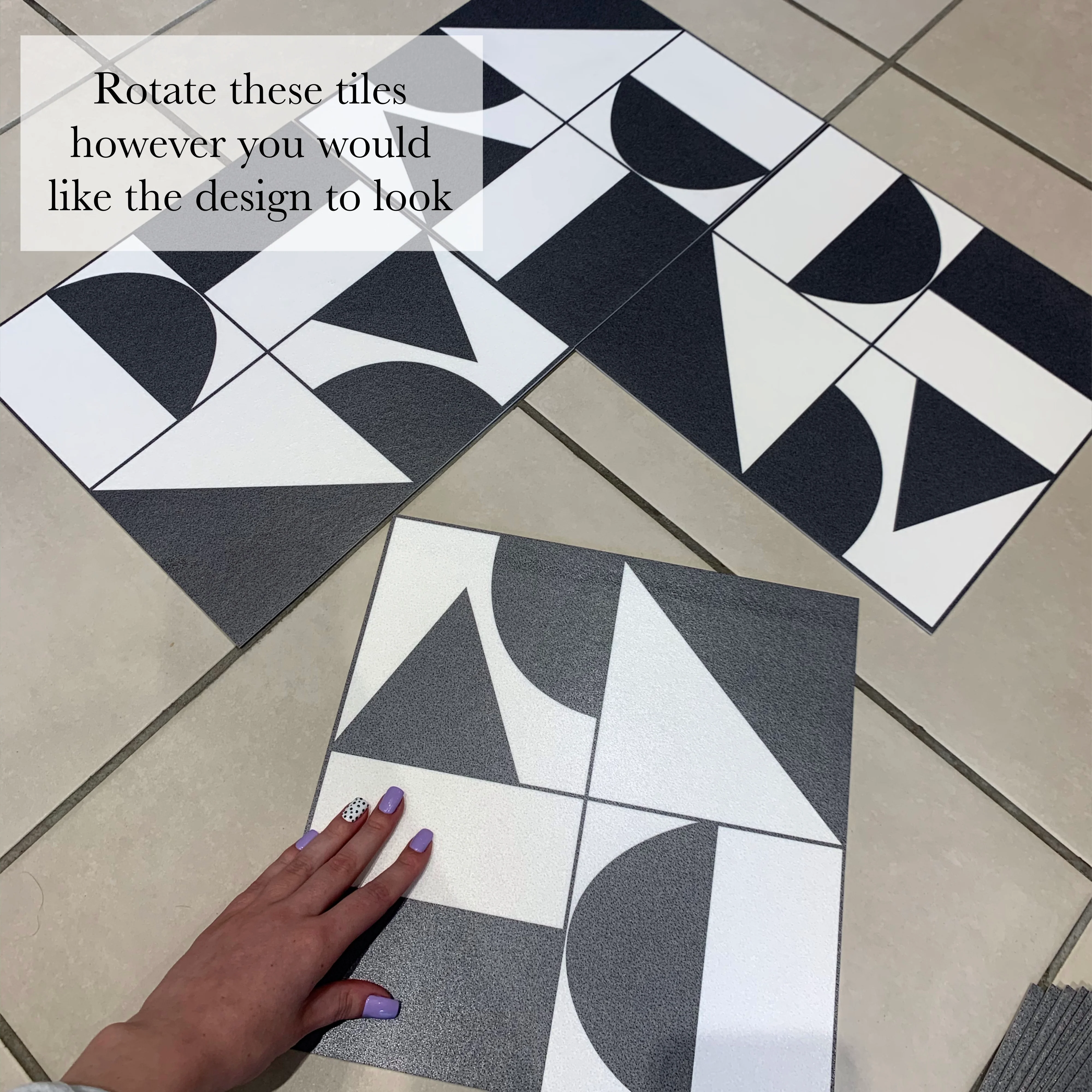 Abstract Geometric Black Premium Peel & Stick Tiles - Image 6