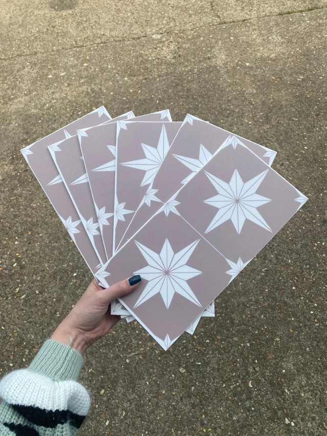 Astral Star Beige & White (Small) Premium Peel & Stick Tiles - Image 2