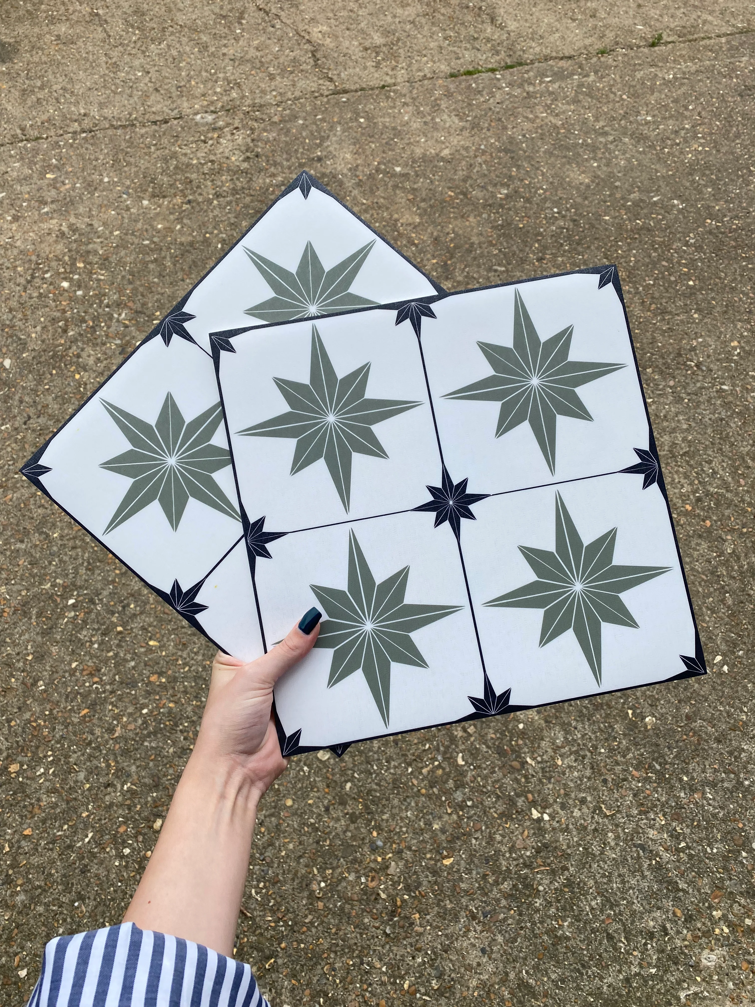 Astral Star Sage & Black (Small) Premium Peel & Stick Tiles - Image 2