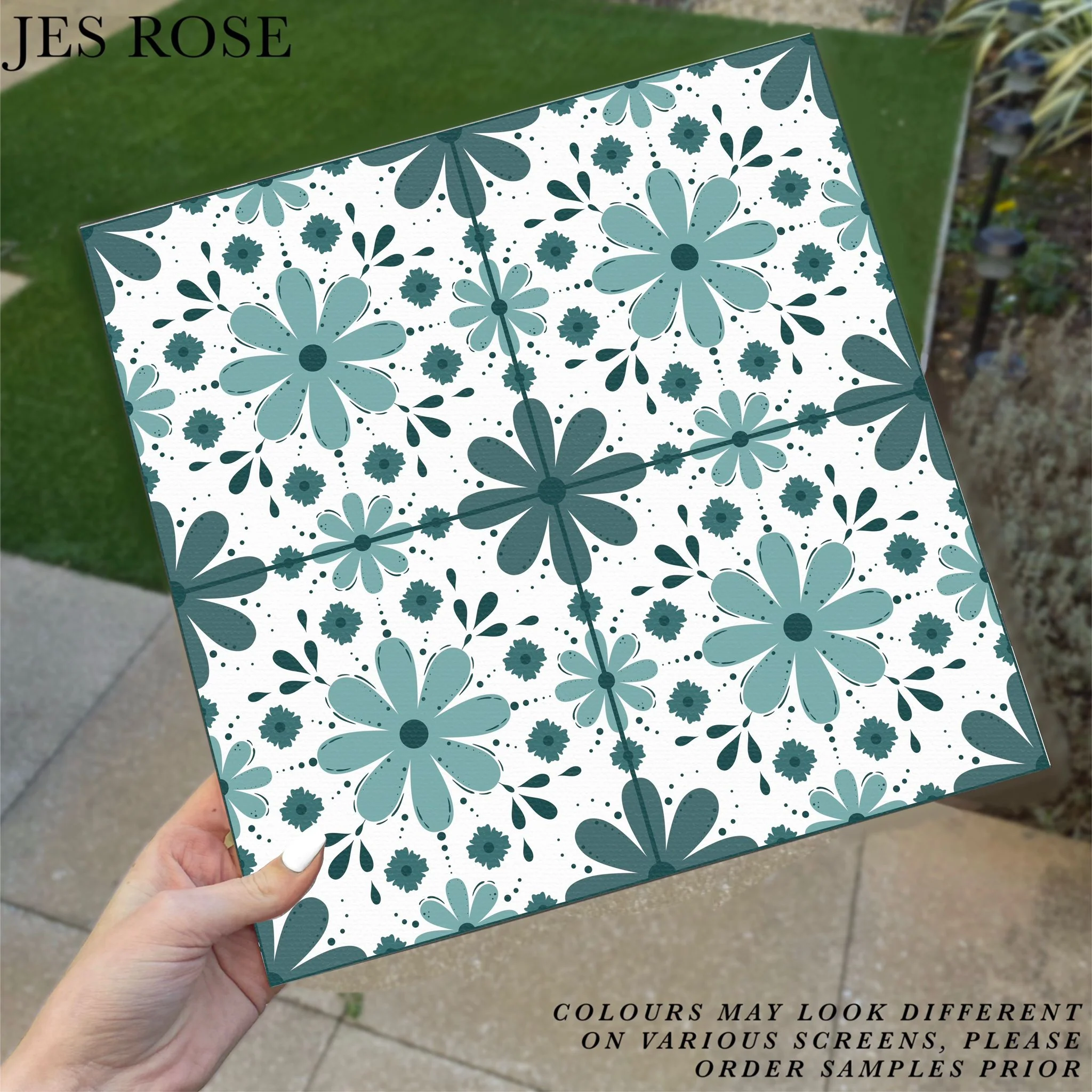 Floral Tiles Teal  Premium Peel & Stick Tiles