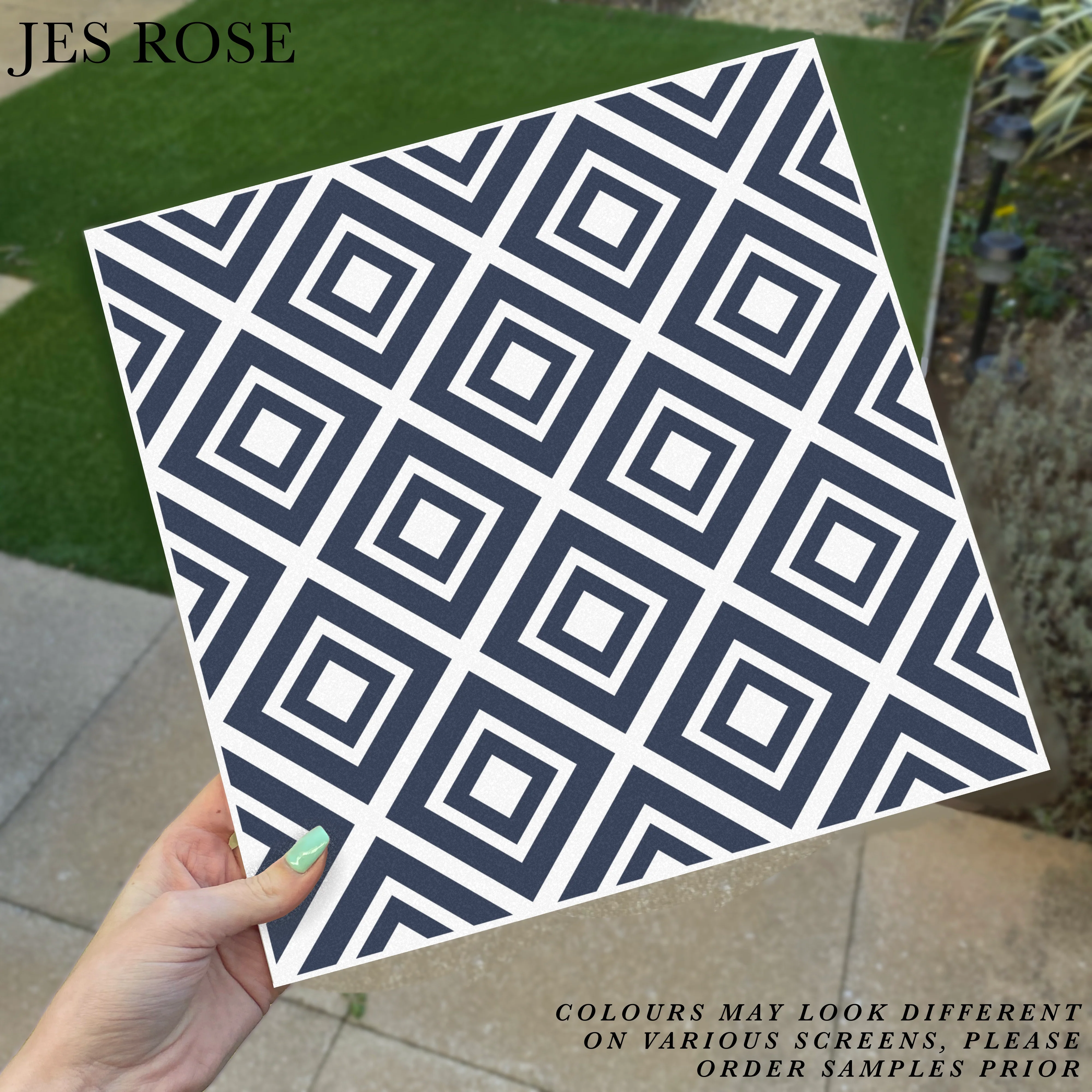 Geometric Squares Navy Premium Peel & Stick Tiles