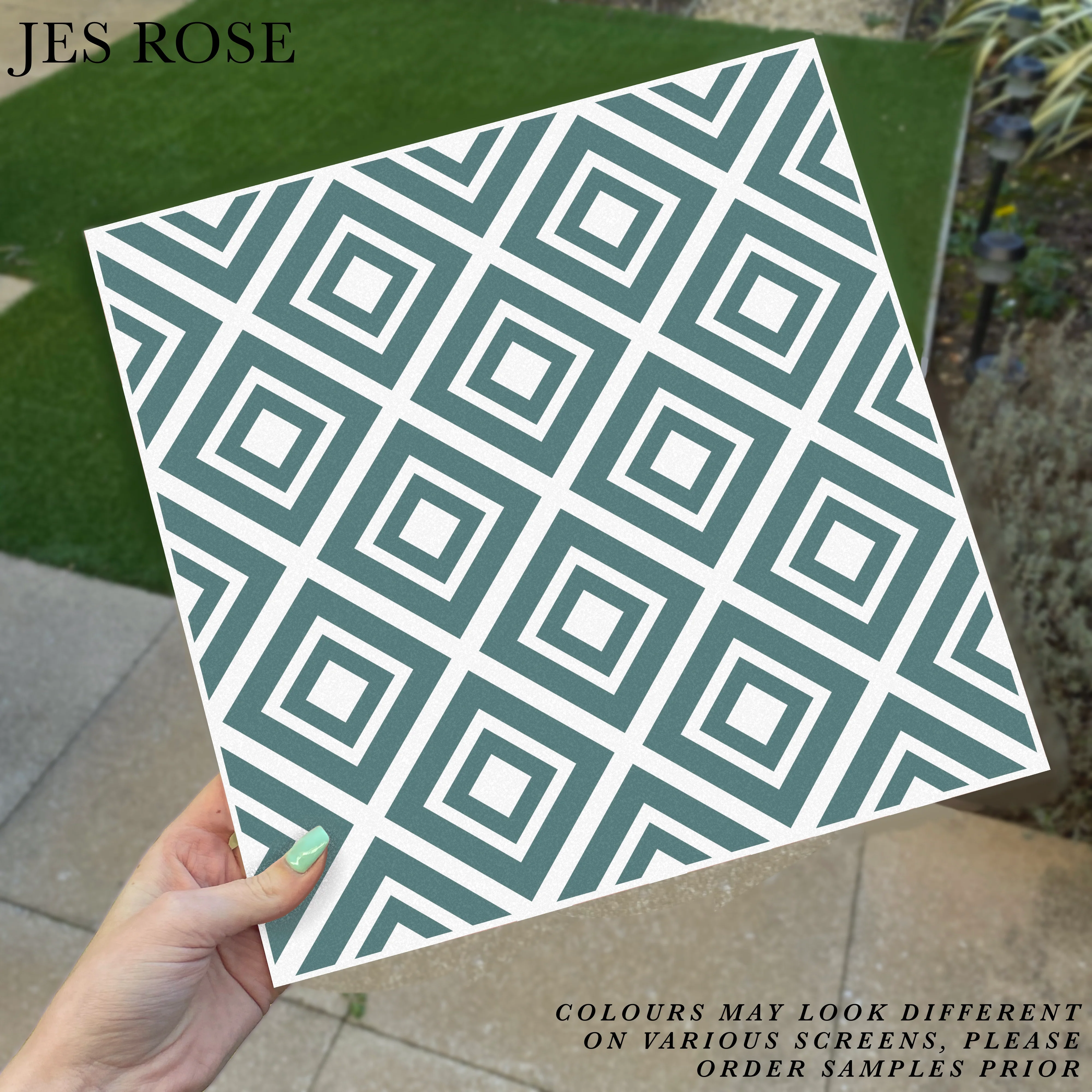 Geometric Squares Teal Premium Peel & Stick Tiles