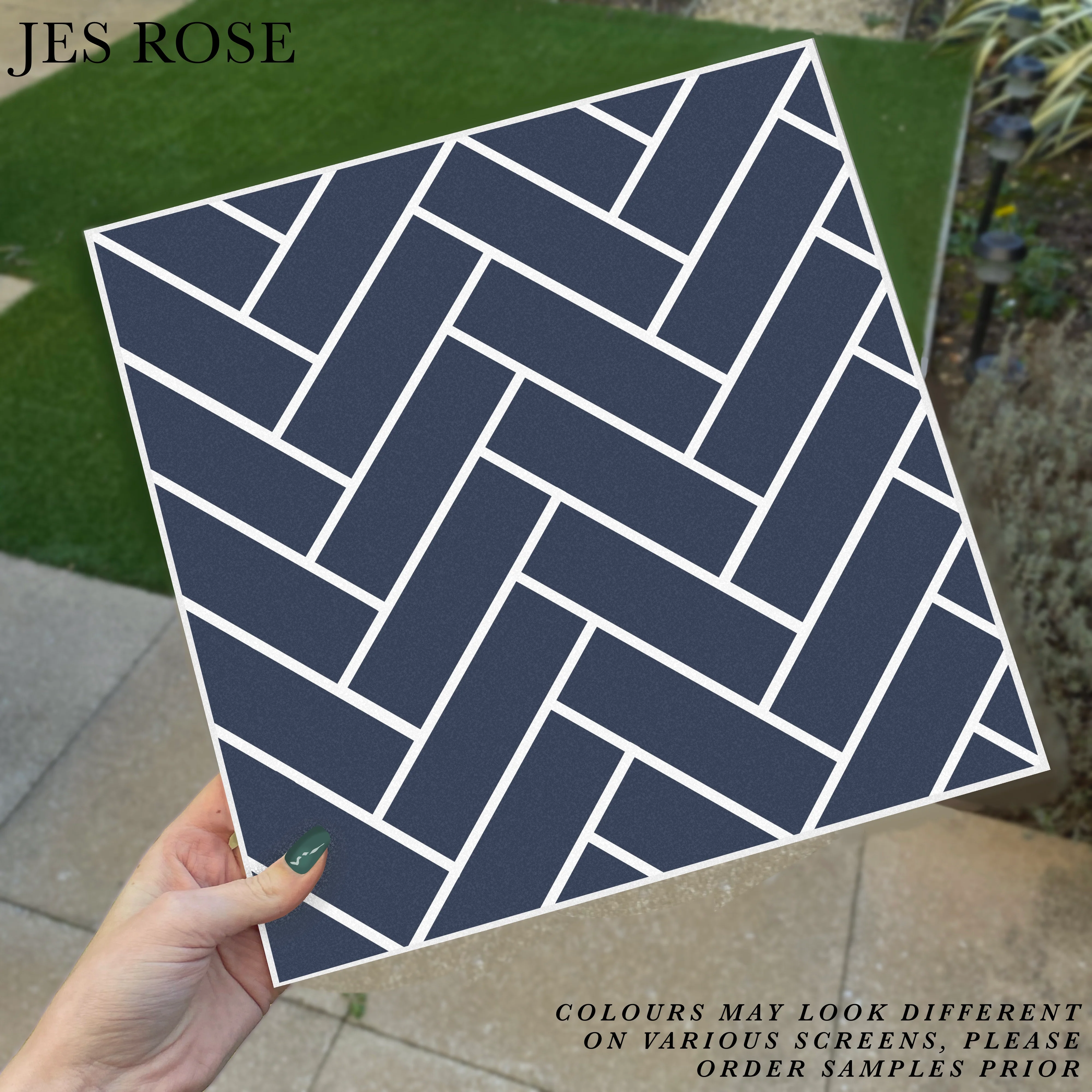 Herringbone Navy Premium Peel & Stick Tiles
