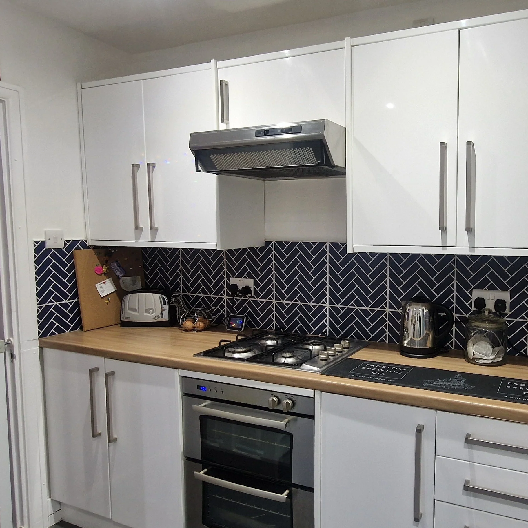 Herringbone Navy Premium Peel & Stick Tiles - Image 3