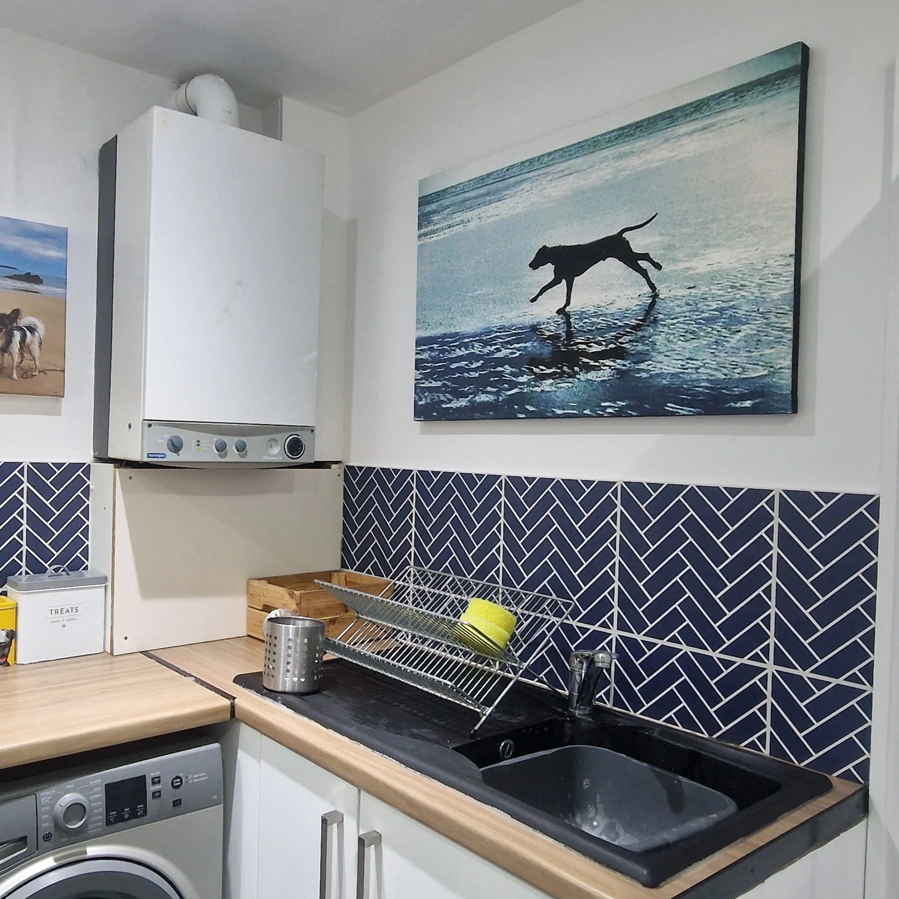 Herringbone Navy Premium Peel & Stick Tiles - Image 4